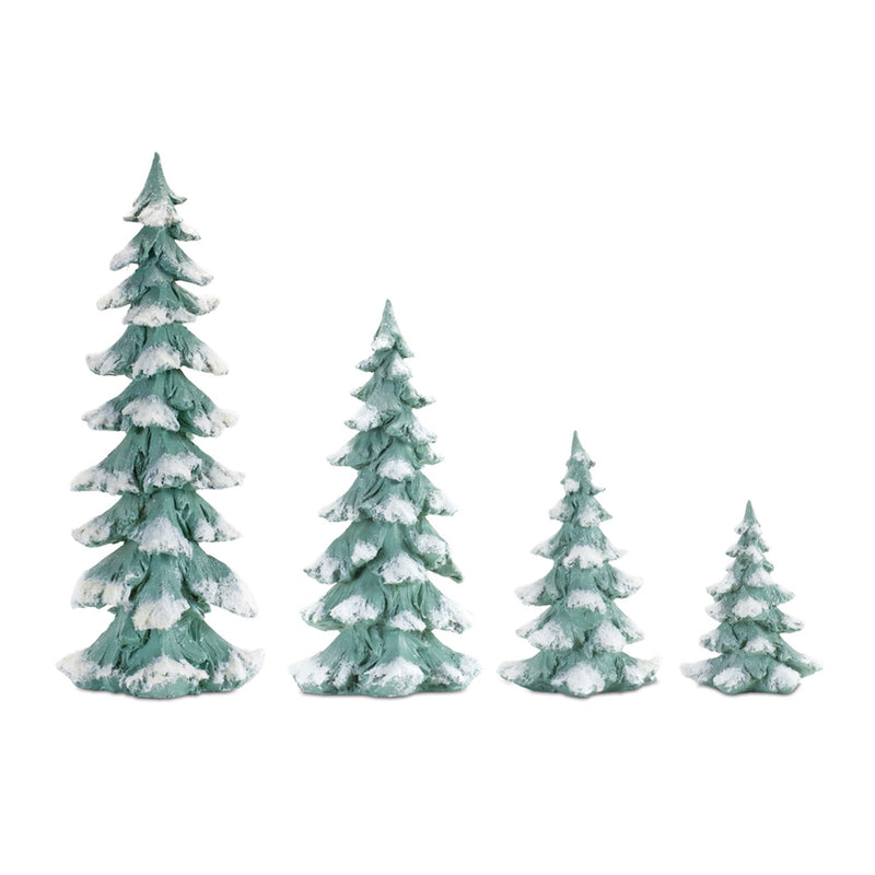 Melrose Flocked Seafoam Pine Tree with Carved Design (Set of 4)