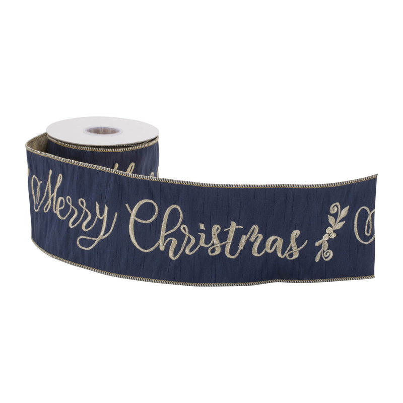 Melrose Embroidered Merry Christmas Wired Ribbon 4" x 5 Yds.