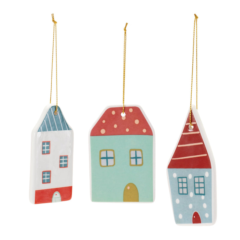 Melrose Ceramic Winter House Ornament (Set of 12)