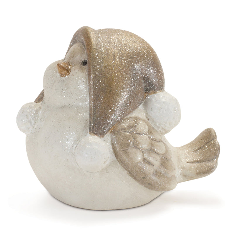 Melrose Glittered Winter Bird with Hat (Set of 4)