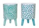 Melrose Blue Patterned Pot with Legs Set of 2 Planter, Dolomite