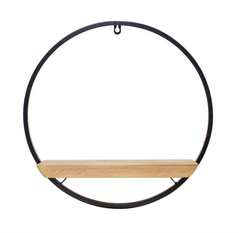 Melrose Wood Circle Shelf in Metal Frame 17.5"D Wall Decor, Modern, Wood, Metal