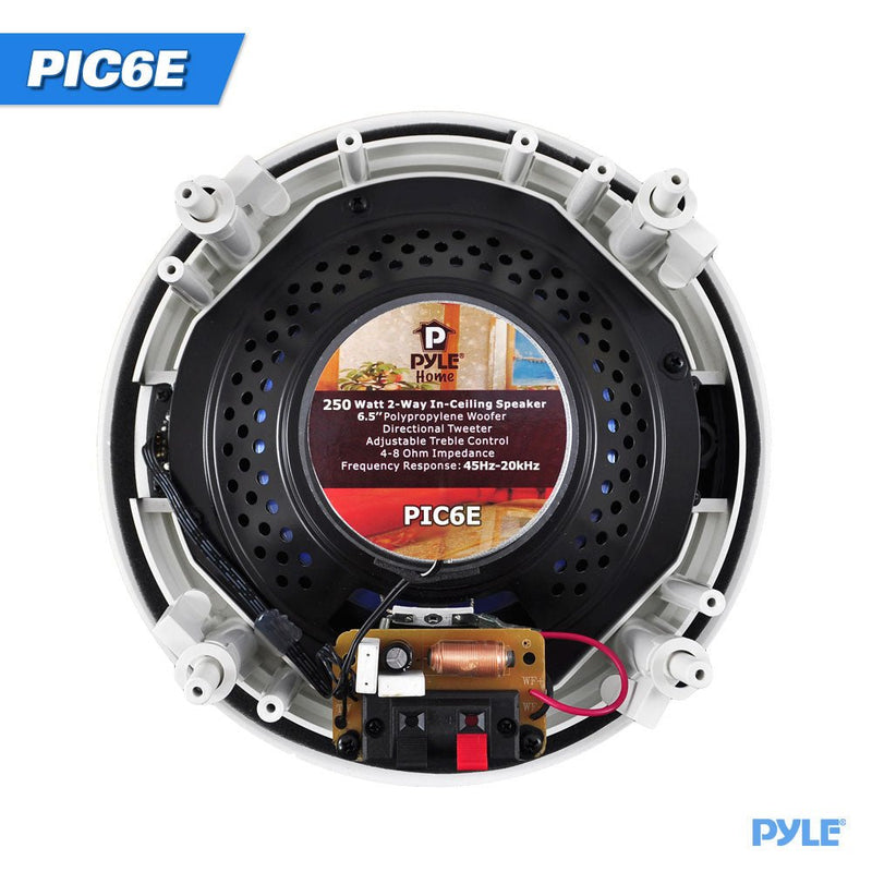 Pyle PIC6E 6.5" In‑Wall/Ceiling Speaker Pair – 2‑Way Stereo – 250W – White