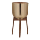 Melrose Round Metal Planter with Wooden Stand Set of 2 Planter