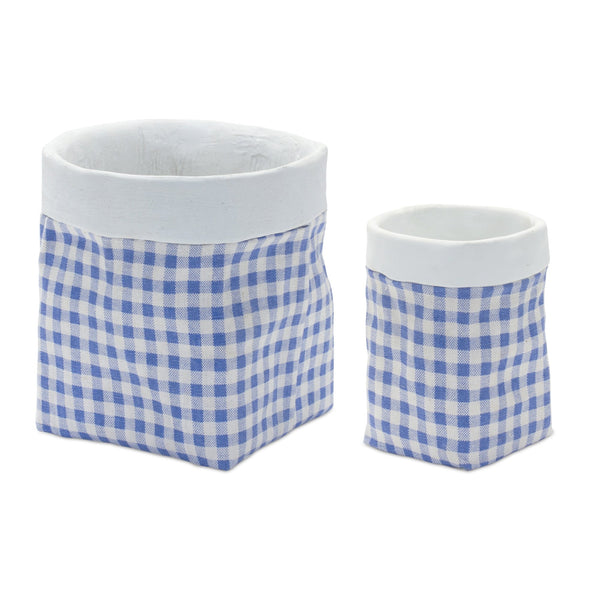 Melrose Gingham Sack Design Stone Planter Set of 2 Planter