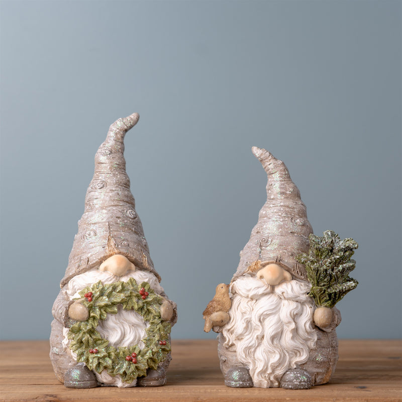 Melrose Pine Tree Trunk Gnome with Wreath Accent (Set of 2)