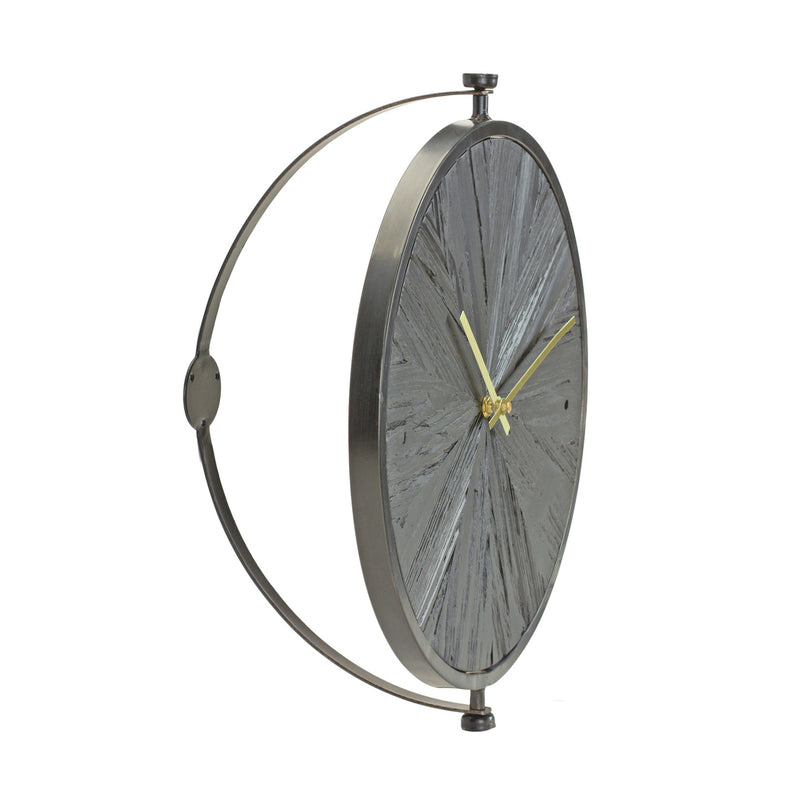 Melrose 18” Modern Wood & Iron Wall Clock, Modern, Battery Operated, Analog