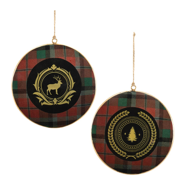 Melrose Metal Deer and Pine Tree Disc Ornament (Set of 6)