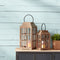 Melrose Natural Wooden Lantern with Glass Hurricane Brown  Black