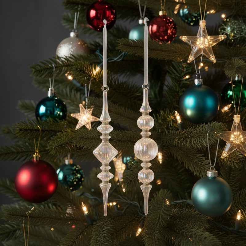 Melrose Clear Iridescent Finial Drop Ornament (Set of 12)