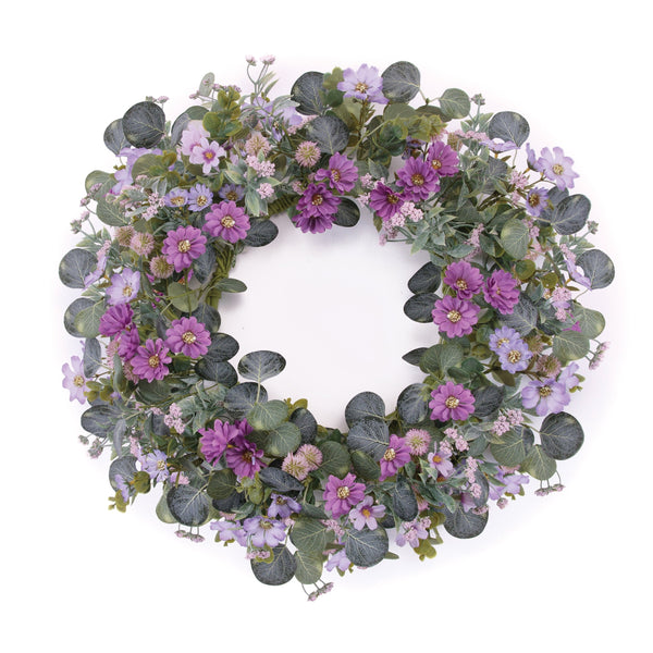 Melrose Mixed Daisy Floral and Thistle Wreath 22"D
