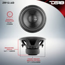 DS18 12" 750 Watts RMS Dual 4 Ohm Subwoofer – ZR12.4D