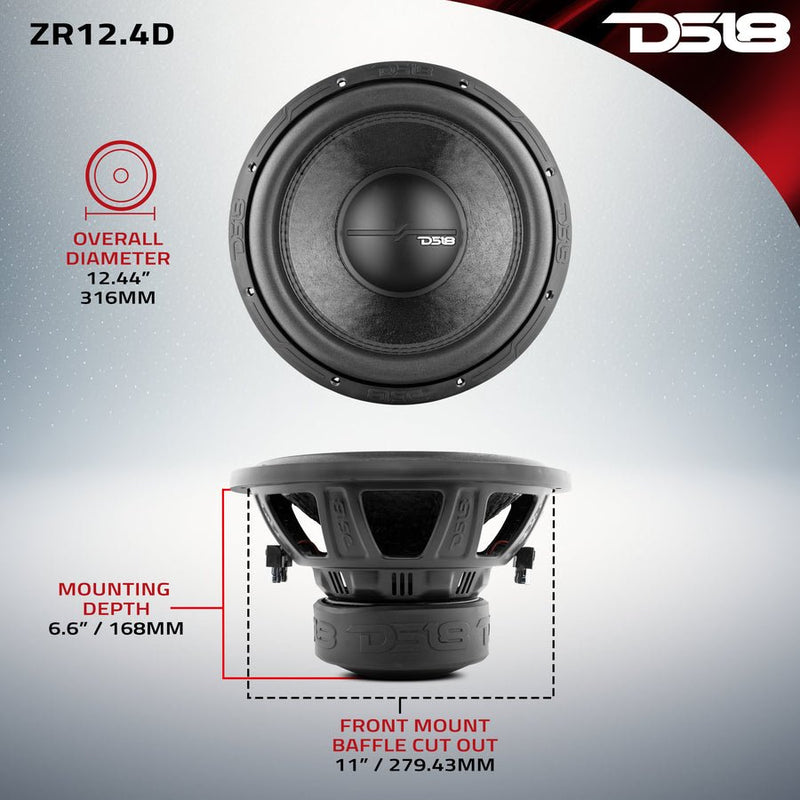 DS18 12" 750 Watts RMS Dual 4 Ohm Subwoofer – ZR12.4D