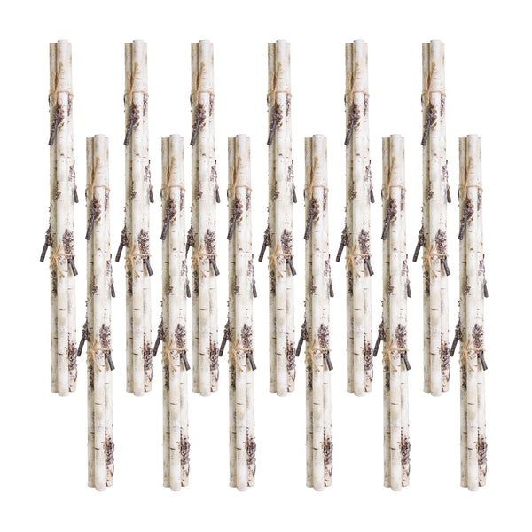 Melrose Rustic Birch Log Bundle with Snowy Accents (Set of 12)