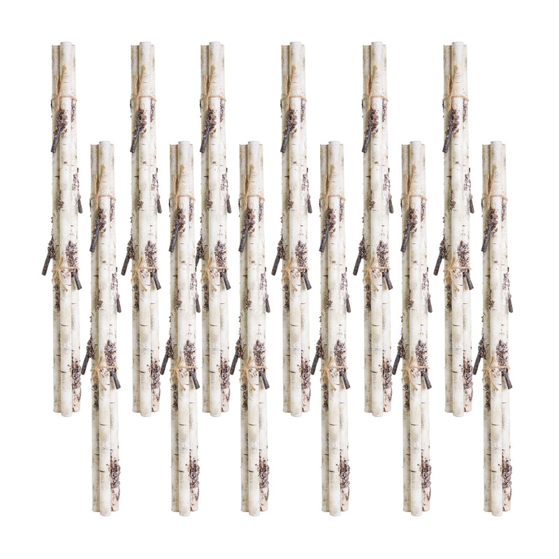 Melrose Rustic Birch Log Bundle with Snowy Accents (Set of 12)