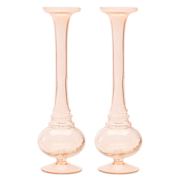 Melrose Pink Glass Stem Vase (Set of 2)
