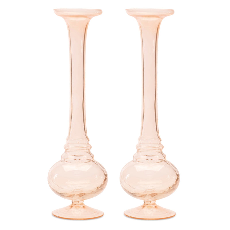 Melrose Pink Glass Stem Vase (Set of 2)