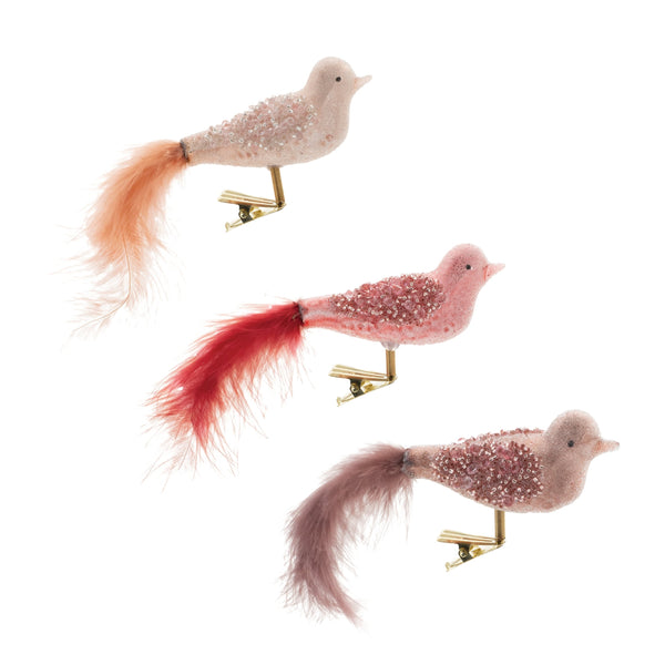 Melrose Beaded Glass Bird Clip Ornament (Set of 12)