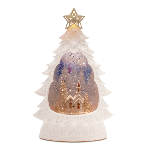 Melrose LED Winter Church Pine Tree Snow Globe 12"H
