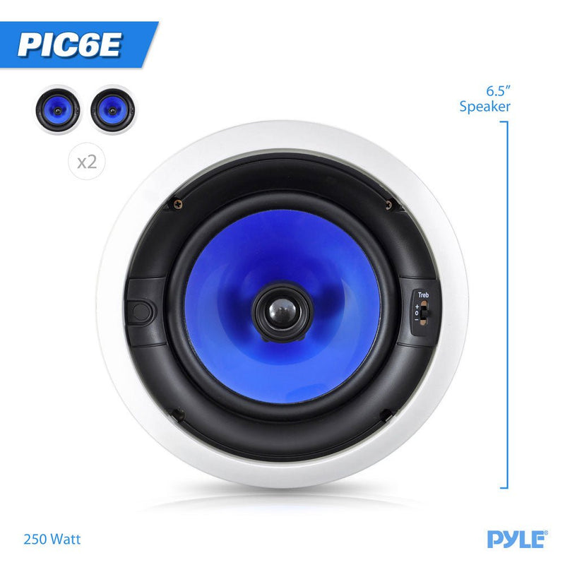 Pyle PIC6E 6.5" In‑Wall/Ceiling Speaker Pair – 2‑Way Stereo – 250W – White