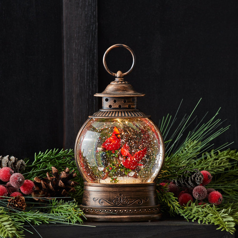 Melrose LED Snow Globe Lantern with Cardinal Bird Couple 8.25"H