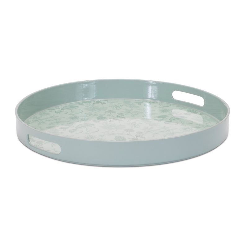 Melrose Round Mushroom and Floral Print Tray 13.5"D