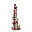 Melrose Lighted Winter Church Display with Pine Accents and Snowy Finish 19"H