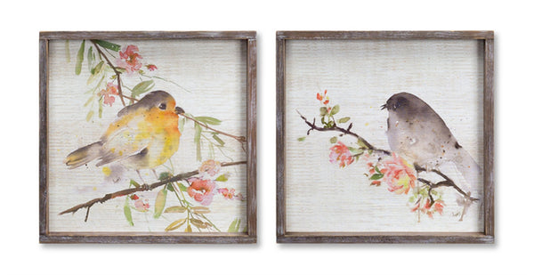 Melrose Wood Framed Watercolor Bird Plaque Wall Decor, Rustic, Wood
