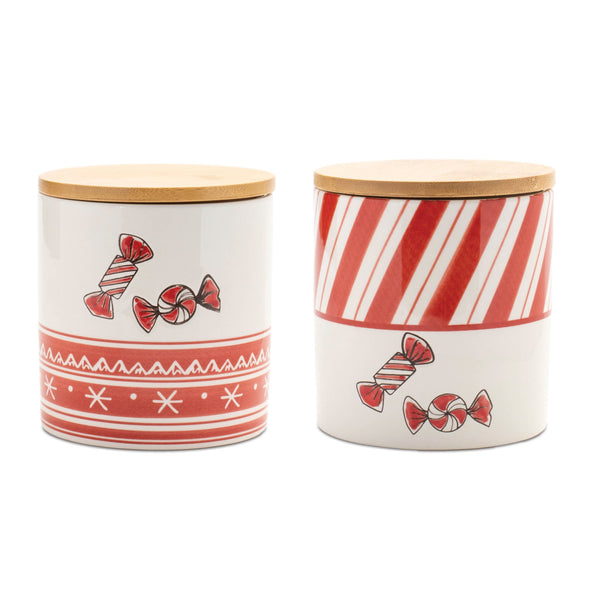 Melrose Ceramic Peppermint Candy Canister (Set of 4)