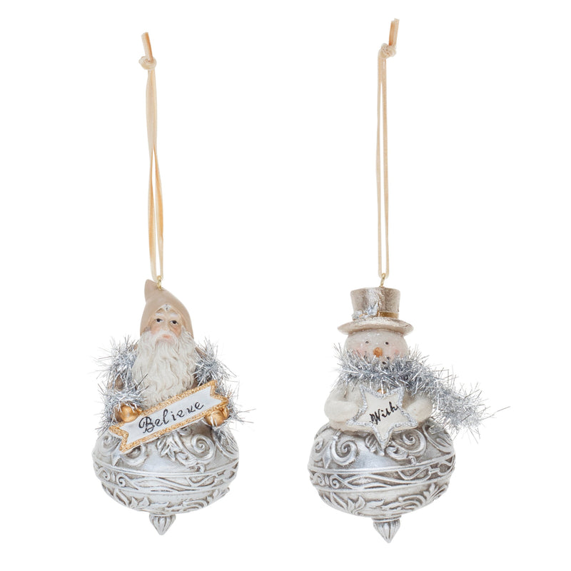 Melrose Ornate Santa and Snowman Finial Ornament (Set of 6)
