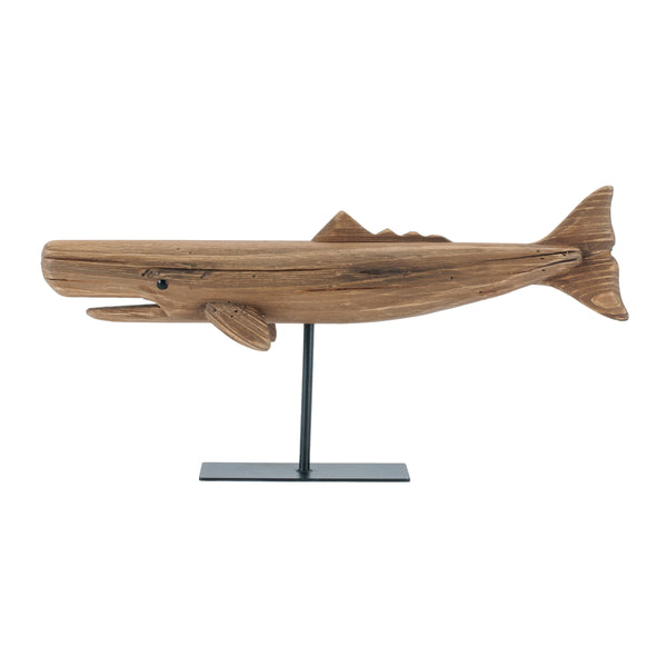 Melrose Pine Wood Whale Sculpture (Set of 2)
