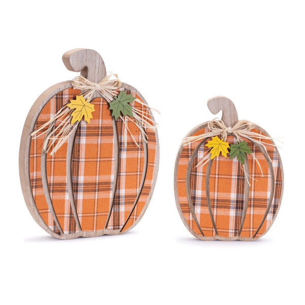 Melrose Harvest Plaid Pumpkin Decor (Set of 2) Multicolor Wood Fall Decor Center