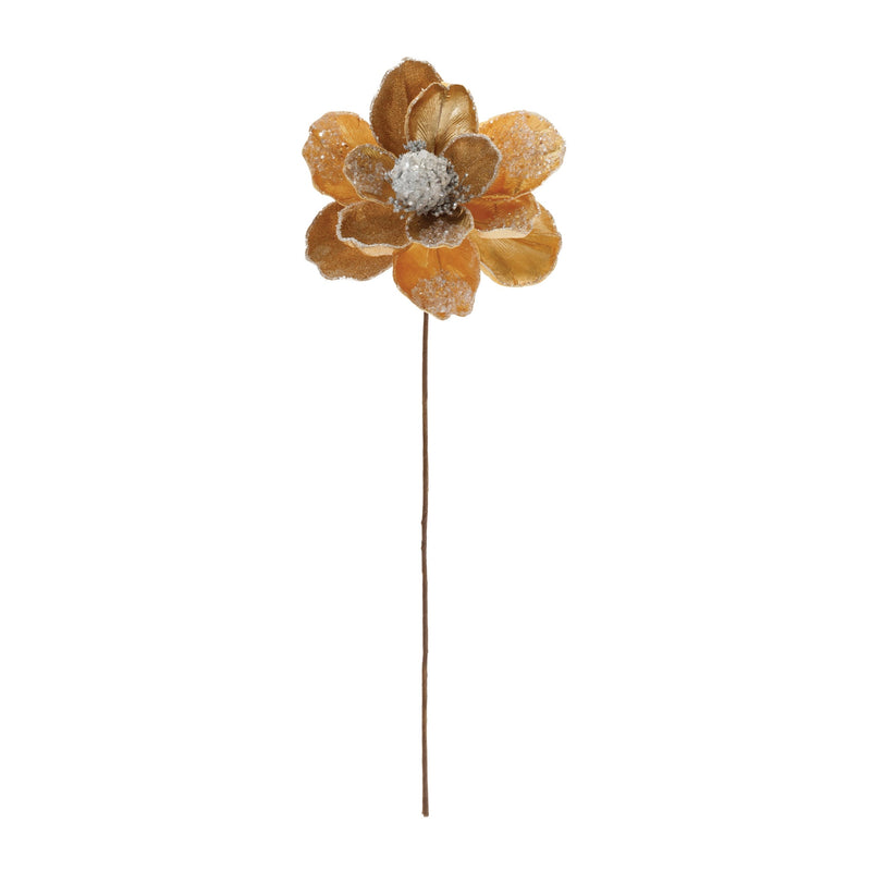 Melrose Beaded Gold Magnolia Flower Stem (Set of 2)