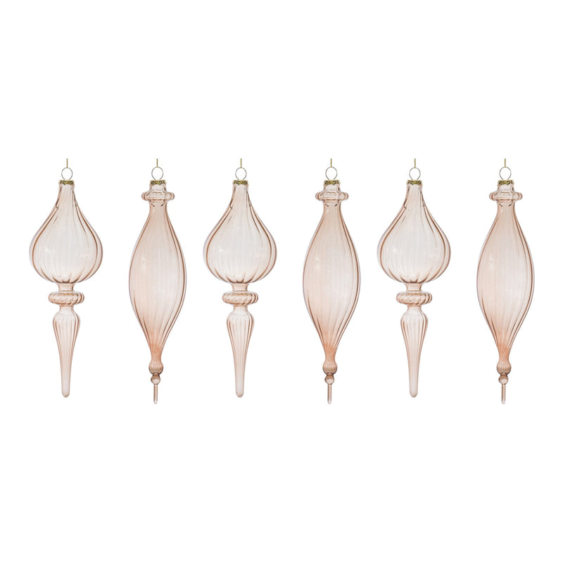 Melrose Ribbed Glass Finial Ornament (Set of 6)
