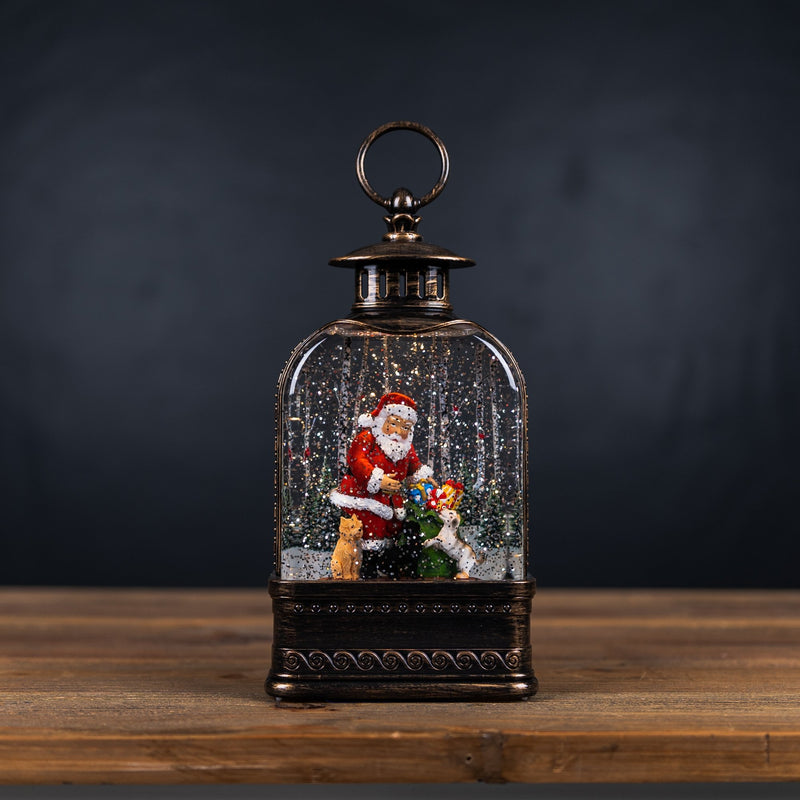 Melrose LED Snow Globe Lantern with Santa and Dog 11.25"H