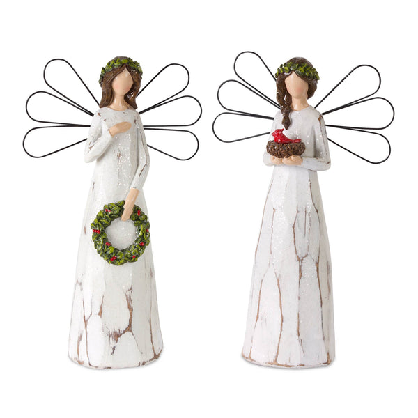 Melrose Frosted Winter Angel with Bird and Wreath Accent (Set of 2)