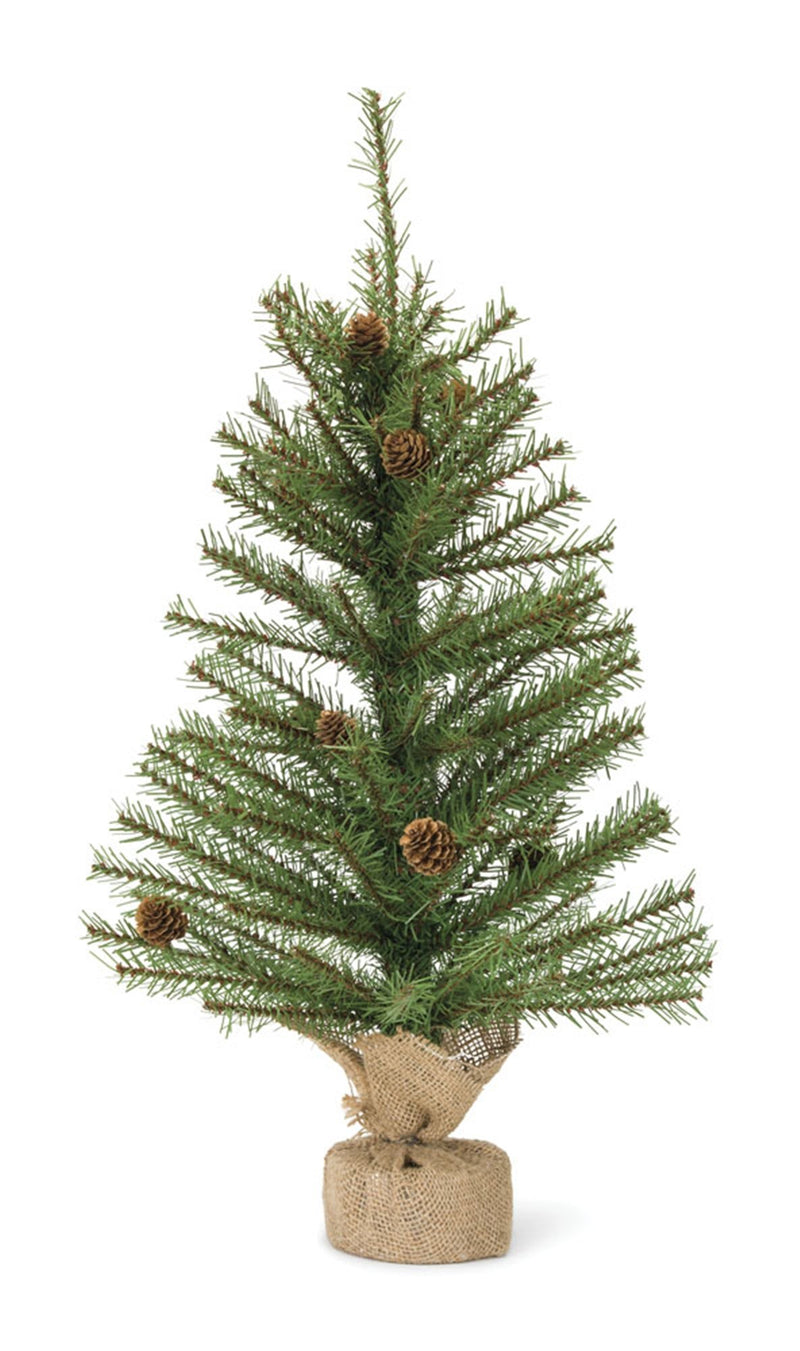 Melrose Mini Pine Tree with Burlap Bag Base and Pinecone Accents (Set of 2)
