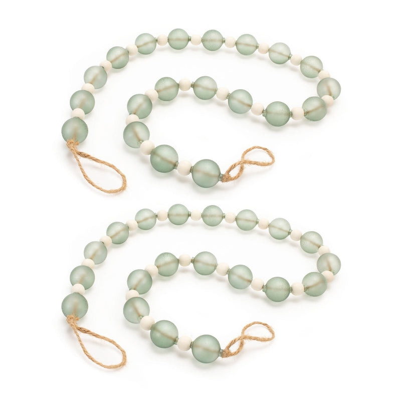 Melrose Green Glass and Wood Bead Garland (Set of 2)