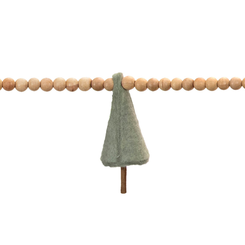 Melrose Wood Bead and Felt Pine Tree Garland (Set of 2)