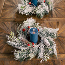 Melrose Flocked Pine Holly Sleigh Bell Candle Ring 18"D