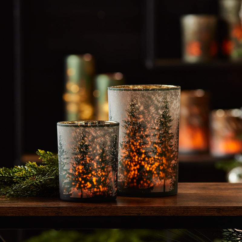 Melrose Frosted Pine Mercury Glass Candle Holder (Set of 2)