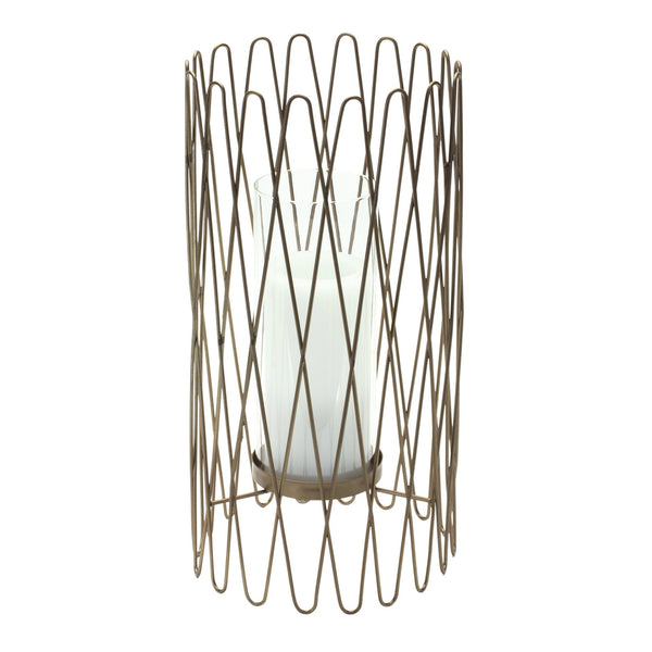 Melrose Geometric Iron Candle Holder with Glass Hurricane