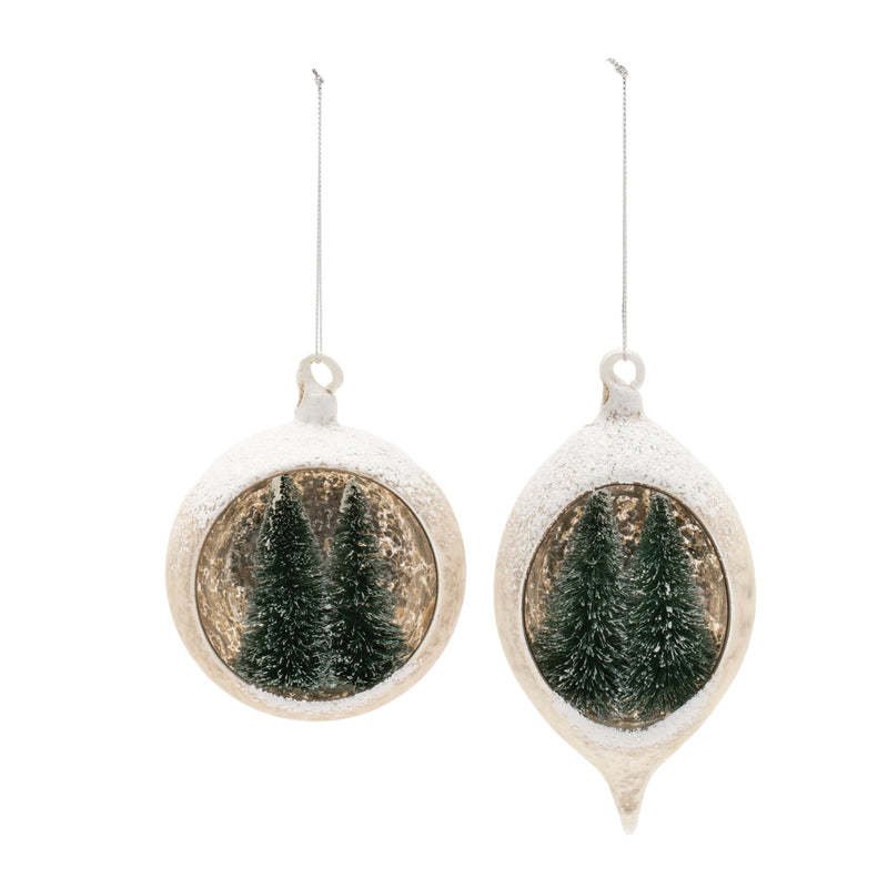 Melrose Mercury Glass Ornament with Pine Trees (Set of 6)