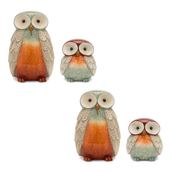 Melrose Terra Cotta Owl Figurine with Glazed Accents (Set of 4) Multicolor Terra