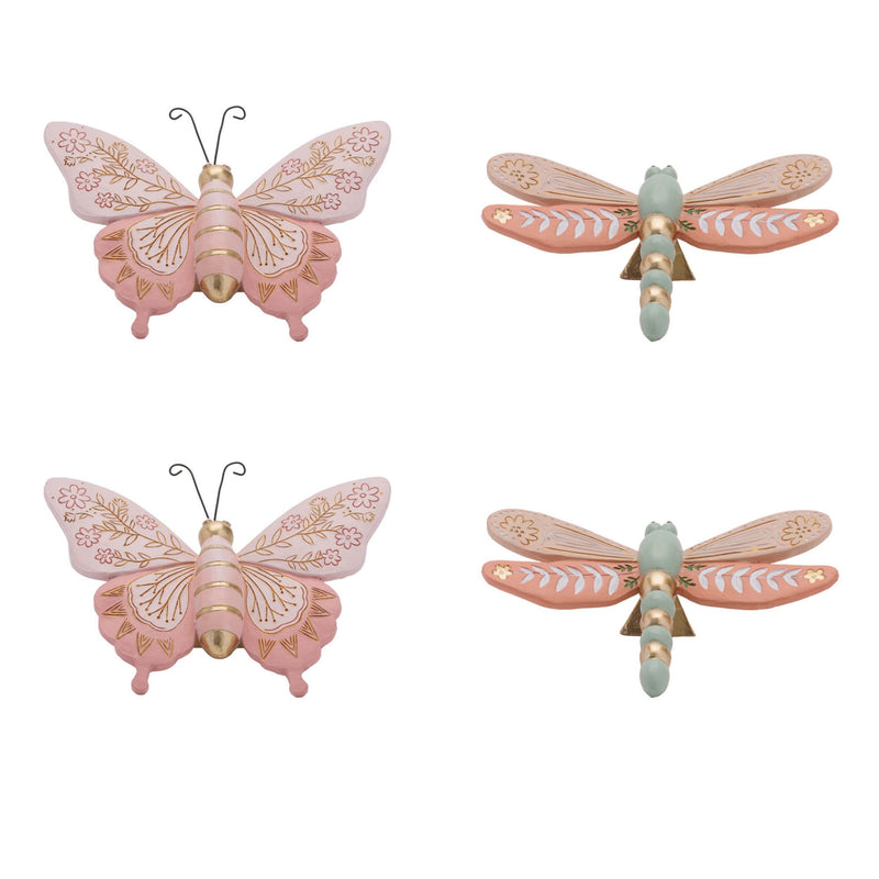 Melrose Floral Etched Butterfly and Dragonly Shelf Sitter (Set of 4)