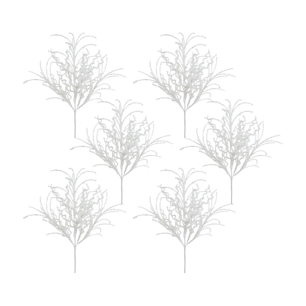 Melrose White Glitter Twig Bush (Set of 6)