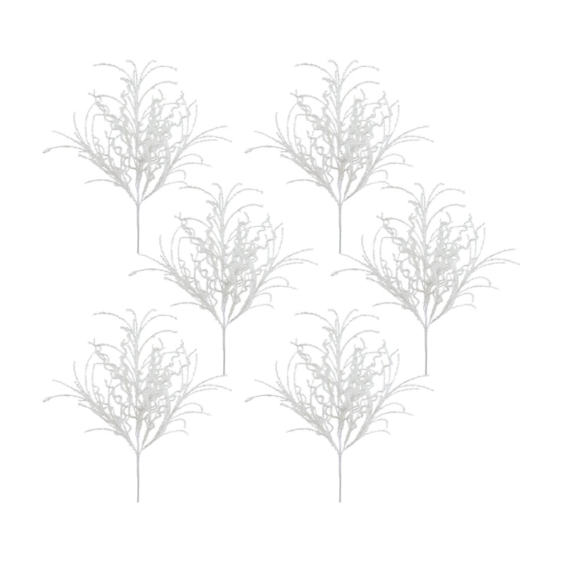 Melrose White Glitter Twig Bush (Set of 6)