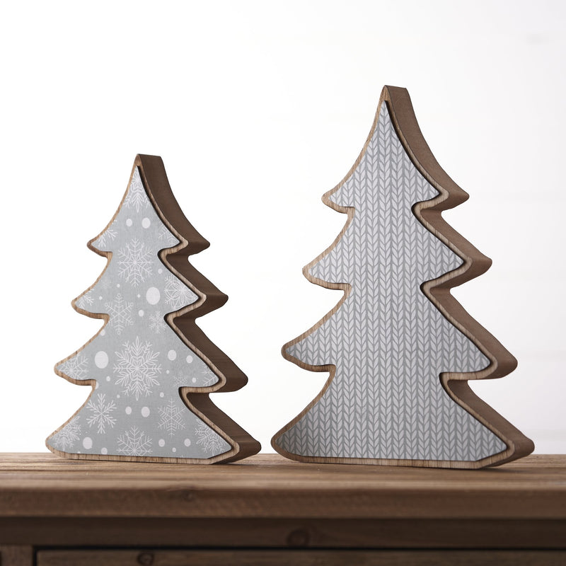 Melrose Wood Pine Tree Decor (Set of 2)