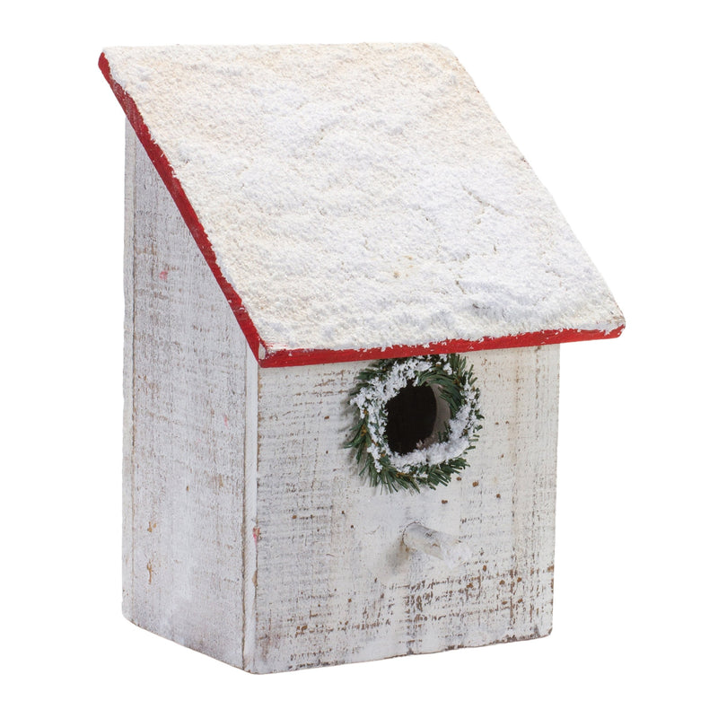 Melrose Flocked Wood Birdhouse with Wreath Accent (Set of 4)