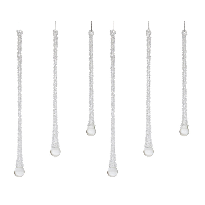Melrose Clear Beaded Glass Icicle Drop Ornament (Set of 6)